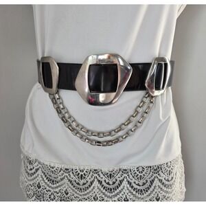 Vintage Cache INC. Women's Leather Waist Belt Black Silver 22500